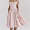 Samaria Ballerina Pink Twill Corset Midi Dress Samaria Ballerina Pink Twill Corset Midi Dress