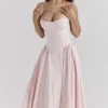 Samaria Ballerina Pink Twill Corset Midi Dress Samaria Ballerina Pink Twill Corset Midi Dress