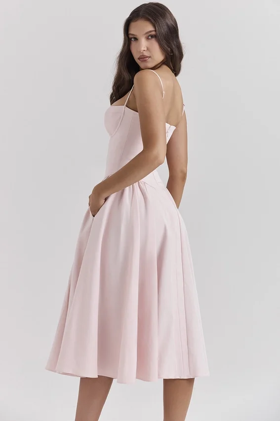 Samaria Ballerina Pink Twill Corset Midi Dress Samaria Ballerina Pink Twill Corset Midi Dress
