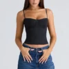 Samaria Black Stretch Twill Cupped Corset Top