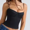 Samaria Black Stretch Twill Cupped Corset Top