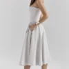 Samaria Dove Grey Corset Midi Dress