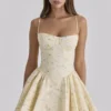 Samaria Lemon Floral Print Cotton Corset Mini Dress Samaria Lemon Floral Print Cotton Corset Mini Dress