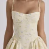 Samaria Lemon Floral Print Cotton Corset Mini Dress Samaria Lemon Floral Print Cotton Corset Mini Dress