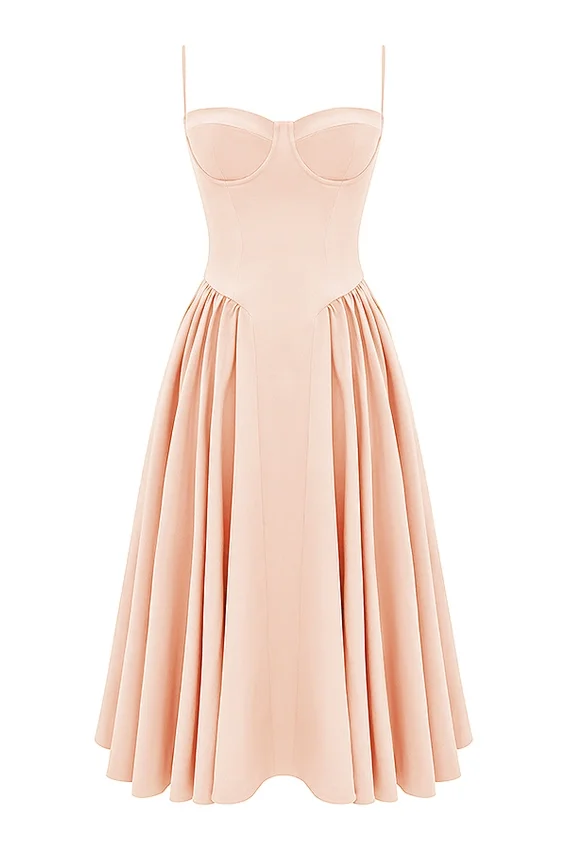 Samaria Peach Parfait Twill Corset Midi Dress Samaria Peach Parfait Twill Corset Midi Dress