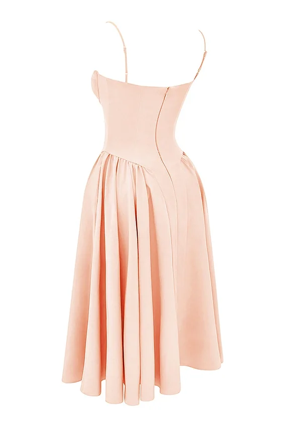 Samaria Peach Parfait Twill Corset Midi Dress Samaria Peach Parfait Twill Corset Midi Dress