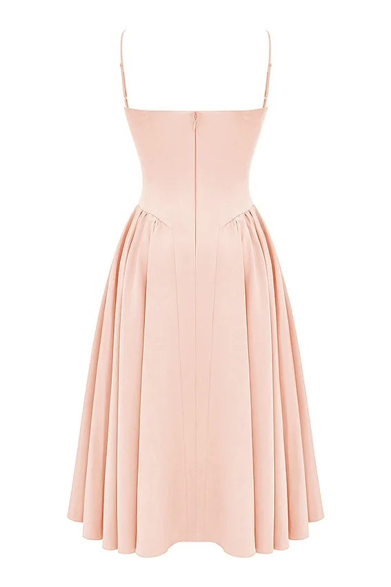 Samaria Peach Parfait Twill Corset Midi Dress Samaria Peach Parfait Twill Corset Midi Dress