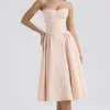 Samaria Peach Parfait Twill Corset Midi Dress Samaria Peach Parfait Twill Corset Midi Dress