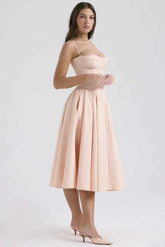 Samaria Peach Parfait Twill Corset Midi Dress Samaria Peach Parfait Twill Corset Midi Dress