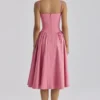 Samaria Raspberry Cotton Twill Corset Midi Dress