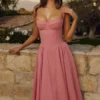 Samaria Raspberry Cotton Twill Corset Midi Dress