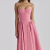 Samaria Raspberry Cotton Twill Corset Midi Dress