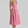 Samaria Raspberry Cotton Twill Corset Midi Dress