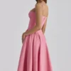 Samaria Raspberry Cotton Twill Corset Midi Dress