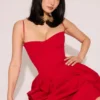 Samaria Red Gathered Midi Dress