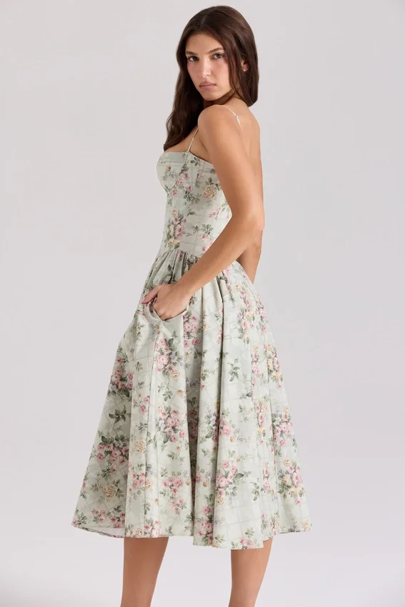 Samaria Sage Floral Print Cotton Midi Dress Samaria Sage Floral Print Cotton Midi Dress