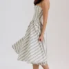 Samaria Sage Striped Floral Print Cotton Midi Dress Samaria Sage Striped Floral Print Cotton Midi Dress