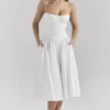 Samaria White Corset Midi Dress