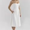 Samaria White Corset Midi Dress