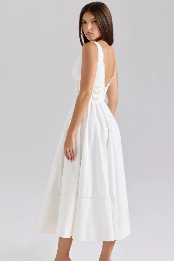 Samia White Stretch Cotton Midi Sundress Samia White Stretch Cotton Midi Sundress