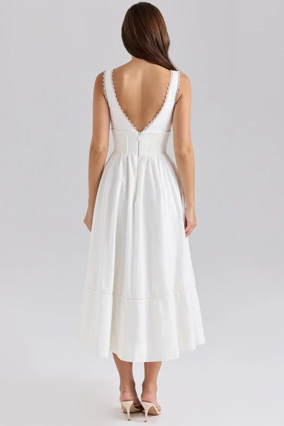 Samia White Stretch Cotton Midi Sundress Samia White Stretch Cotton Midi Sundress