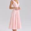 Samira Pink Chiffon Button Midi Dress