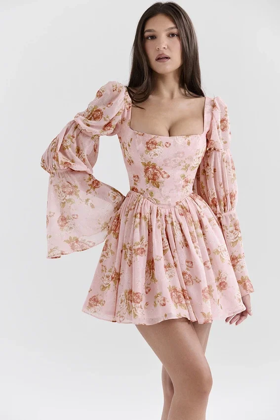 Sancia English Vintage Rose Print Puff Sleeve Mini Dress Sancia English Vintage Rose Print Puff Sleeve Mini Dress