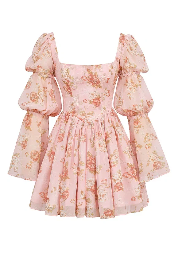 Sancia English Vintage Rose Print Puff Sleeve Mini Dress Sancia English Vintage Rose Print Puff Sleeve Mini Dress