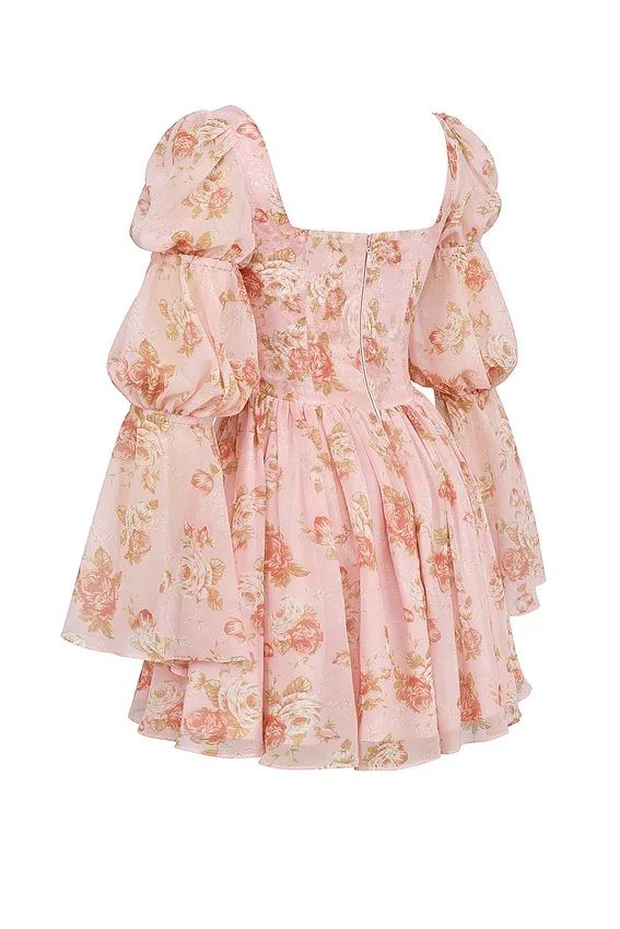 Sancia English Vintage Rose Print Puff Sleeve Mini Dress Sancia English Vintage Rose Print Puff Sleeve Mini Dress