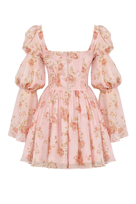 Sancia English Vintage Rose Print Puff Sleeve Mini Dress Sancia English Vintage Rose Print Puff Sleeve Mini Dress