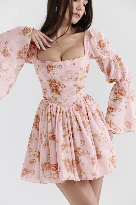 Sancia English Vintage Rose Print Puff Sleeve Mini Dress Sancia English Vintage Rose Print Puff Sleeve Mini Dress