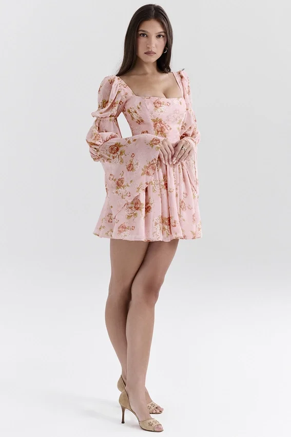 Sancia English Vintage Rose Print Puff Sleeve Mini Dress Sancia English Vintage Rose Print Puff Sleeve Mini Dress