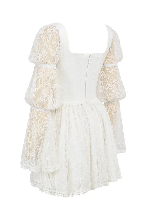 Sancia White Lace Puff Sleeve Mini Dress Sancia White Lace Puff Sleeve Mini Dress
