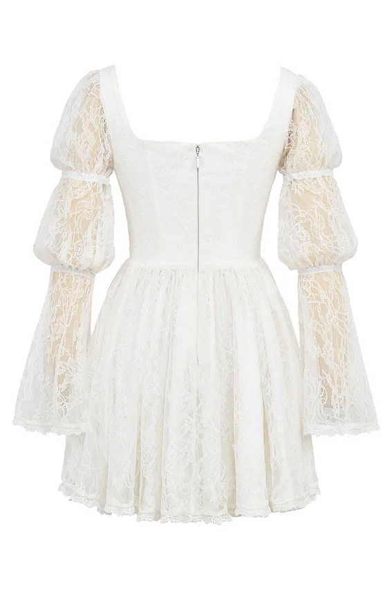 Sancia White Lace Puff Sleeve Mini Dress Sancia White Lace Puff Sleeve Mini Dress