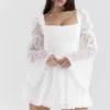Sancia White Lace Puff Sleeve Mini Dress Sancia White Lace Puff Sleeve Mini Dress