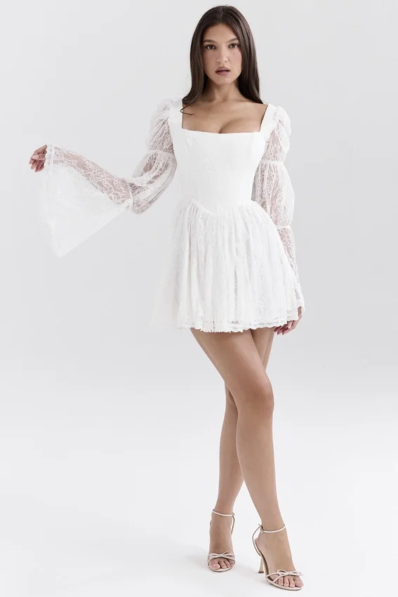 Sancia White Lace Puff Sleeve Mini Dress Sancia White Lace Puff Sleeve Mini Dress