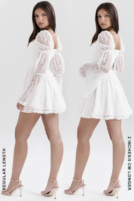 Sancia White Lace Puff Sleeve Mini Dress Sancia White Lace Puff Sleeve Mini Dress