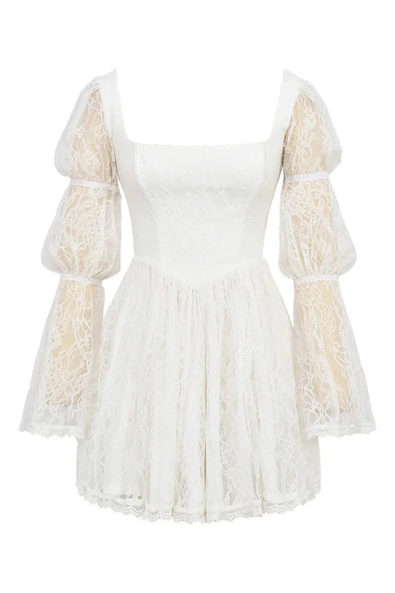 Sancia White Lace Puff Sleeve Mini Dress Sancia White Lace Puff Sleeve Mini Dress
