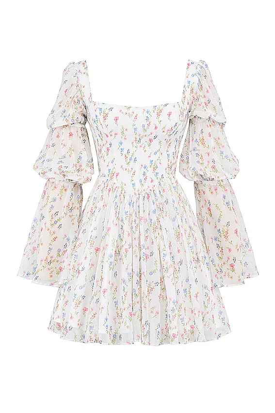 Sancia White Posy Print Puff Sleeve Mini Dress Sancia White Posy Print Puff Sleeve Mini Dress