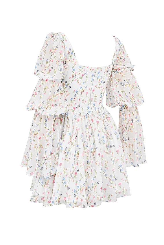 Sancia White Posy Print Puff Sleeve Mini Dress Sancia White Posy Print Puff Sleeve Mini Dress