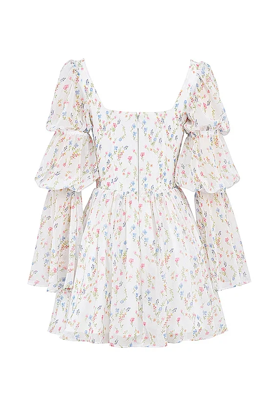 Sancia White Posy Print Puff Sleeve Mini Dress Sancia White Posy Print Puff Sleeve Mini Dress