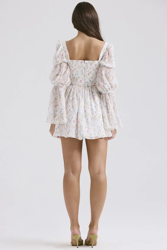 Sancia White Posy Print Puff Sleeve Mini Dress Sancia White Posy Print Puff Sleeve Mini Dress