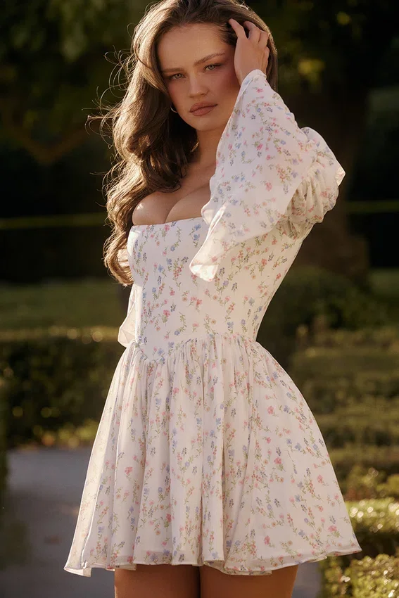 Sancia White Posy Print Puff Sleeve Mini Dress Sancia White Posy Print Puff Sleeve Mini Dress