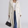 Sander Cream Double Breasted Funnel Neck Coat