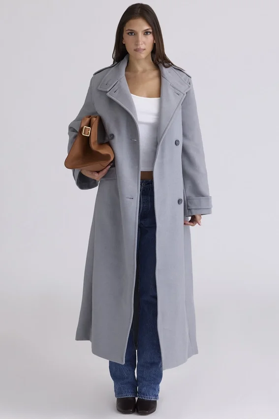 Sander Grey Double Breasted Funnel Neck Coat Sander Grey Double Breasted Funnel Neck Coat