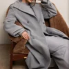 Sander Grey Double Breasted Funnel Neck Coat Sander Grey Double Breasted Funnel Neck Coat