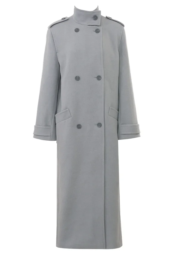 Sander Grey Double Breasted Funnel Neck Coat Sander Grey Double Breasted Funnel Neck Coat