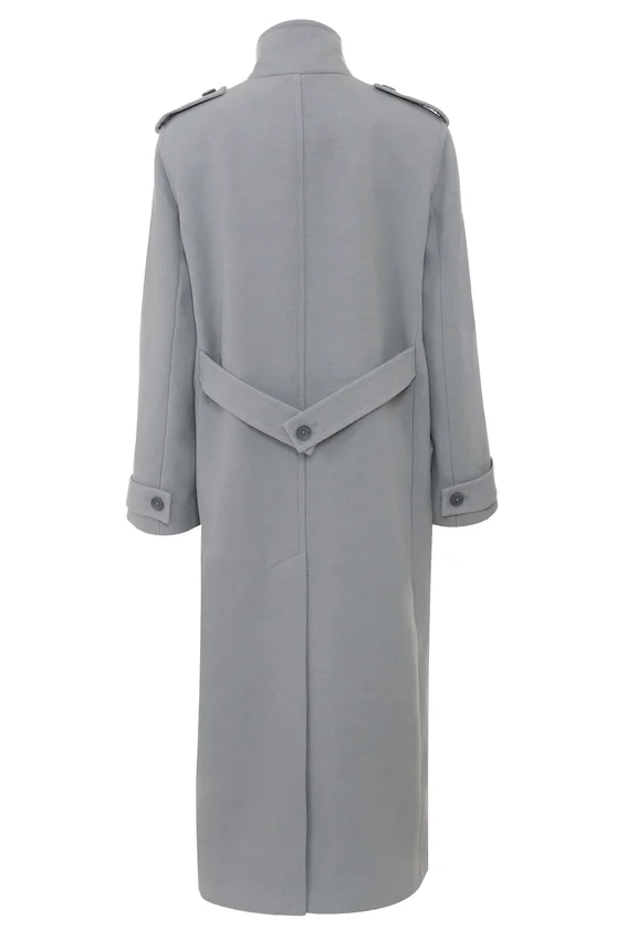 Sander Grey Double Breasted Funnel Neck Coat Sander Grey Double Breasted Funnel Neck Coat