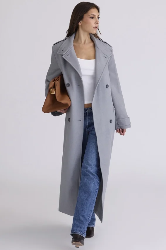 Sander Grey Double Breasted Funnel Neck Coat Sander Grey Double Breasted Funnel Neck Coat