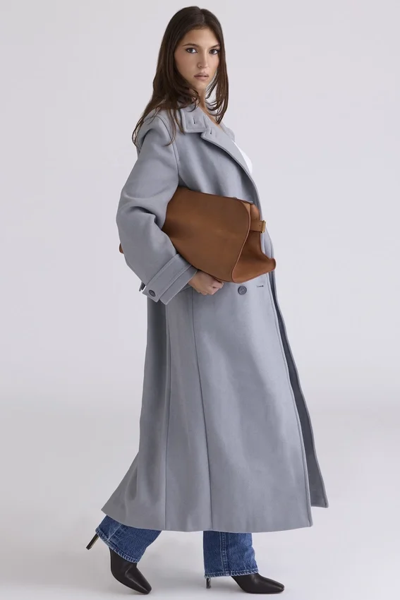 Sander Grey Double Breasted Funnel Neck Coat Sander Grey Double Breasted Funnel Neck Coat